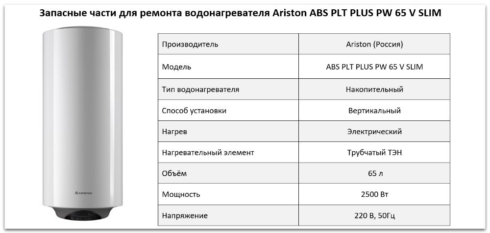 Купить запчасти Ariston ABS PLT PLUS PW 65 V SLIM в Костанае
