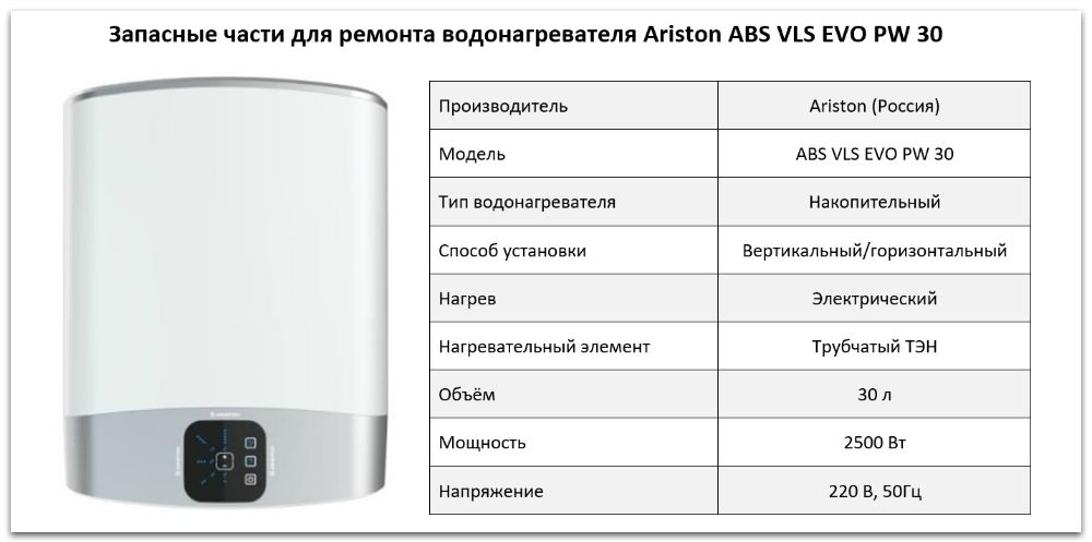 Купить запчасти Ariston ABS VLS EVO PW 30 в Костанае